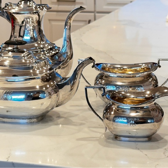 COPY - Solid sterling Silver English Tea Set with Black Handles - Picture 7 of 16
